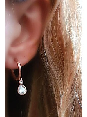 Ose Shop Zirkon taşlı gümüş rose halka küpe 1.5 cm çap