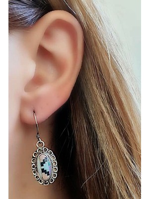 Ose Shop Mozaik işlemeli onik mercan turkuaz taşlı gümüş tasarım küpe