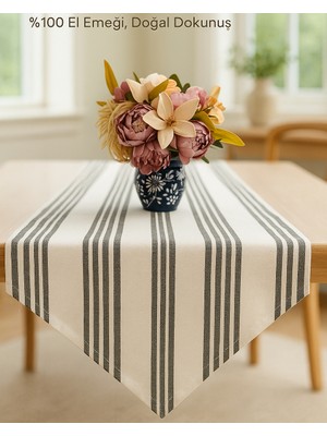 Emira Tasarım Çizgili Runner Dekoratif Masa Örtüsü 40 x 140 Mutfak & Yemek Masası Için Şık Runner Örtü