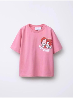 Önü ve Arkası Baskılı Kız Çocuk T-Shirt