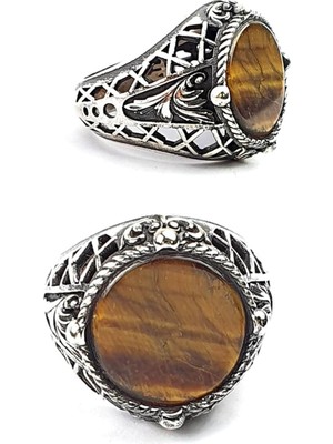 Ose Shop Kaplan Gözü Taşlı gümüş erkek yüzük