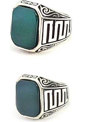 Ose Shop Yesil akik gümüş erkek yüzük