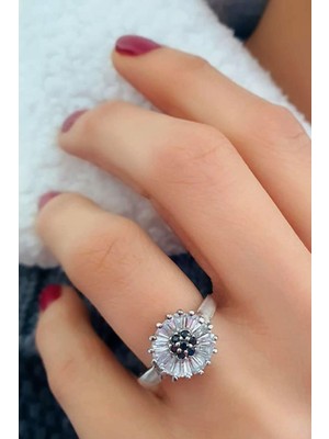 Ose Shop Baget zirkon ve oniks taşlı gümüş yüzük