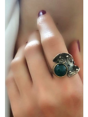 Ose Shop yeşil akik taşlı gümüş tasarım yüzük