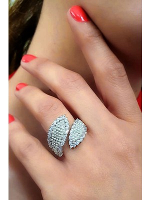 Ose Shop Zirkon taşlı pırlanta ışıltısında ayarlanabilir gümüş yüzük