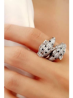 Ose Shop pırlanta ışıltısında zirkon taşlı italyan tasarımı gümüş ayarlanabilir kaplan yüzük