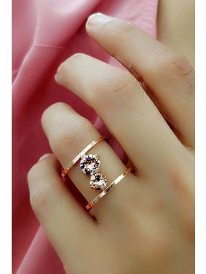 Ose Shop pembe swarovski taşlı gümüş bayan yüzük