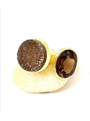 Ose Shop Dumanli Kuvars Tasli Gumus Altin Kaplamali Gumus Yuzuk