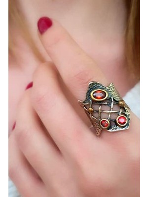 Ose Shop Granat taşlı el isi tasarım ayarlanabilir gümüş yüzük