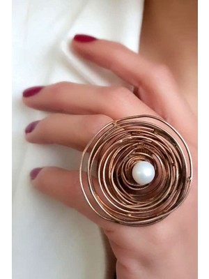 Ose Shop Tasarım gümüş el isi inci detaylı yüzük