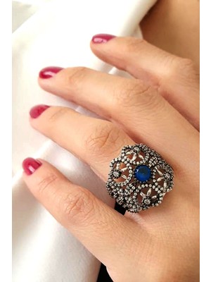 Ose Shop Mavi zirkon taşlı gümüş yüzük