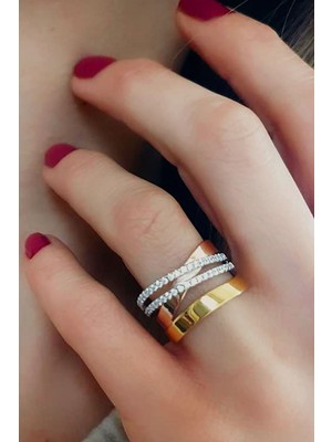 Ose Shop İtalyan tasarımı altın işçiliğinde gümüş 3 renk lüks yüzük