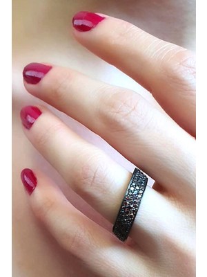 Ose Shop Granat taşlı 925 ayar gümüş siyah rodajli lüks yüzük