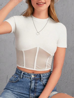 Dik Yaka Tül Detay Kaşkorse Dokuma Pamuk Kumaş Kadın Bluz