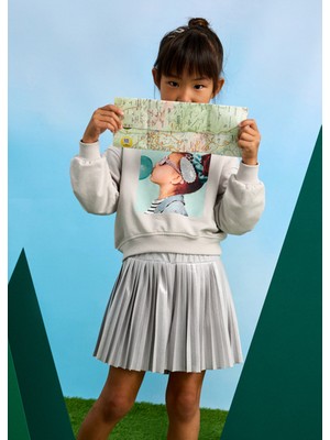 Mayoral Kız Çocuk Günlük Pileli Etek Pantolon Gri Renk Pamuk Kumaş Standart Boy