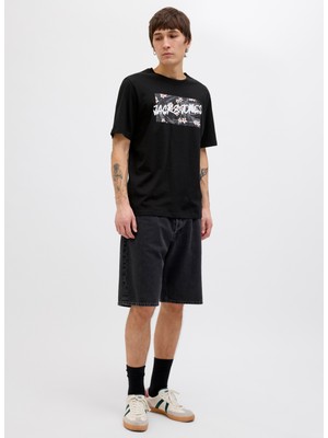 Jack & Jones Bisiklet Yaka Siyah Erkek T-Shirt 12269324_JJHAWAII Shape Tee Ss Crew