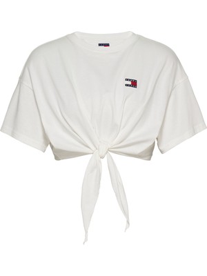 Beyaz Kadın Bisiklet Yaka Normal Kalıp T-Shirt DW0DW20321YBL