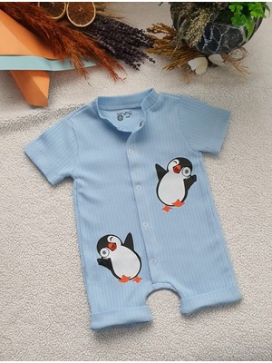 Jakc Ways Penguen Desenli Kısa Kollu Şort Tulum / Bebek Zıbın / Çocuk Zıbı