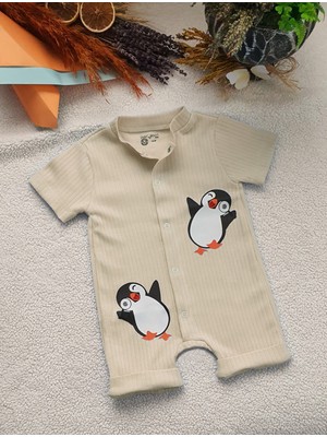Jakc Ways Penguen Desenli Kısa Kollu Şort Tulum / Bebek Zıbın / Çocuk Zıbı