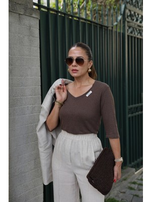 Kahve Keten Tshirt