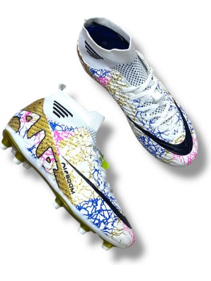 Laliga Çoraplı Airboom Krampon Beyaz Gold Siyah Desenli