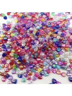 Yiğit Aksesuar 100 Adet Renkli Şeffaf Janjanlı Delikli Kalp Boncuk Bileklik Kolye Takı Yapım Malzemeleri