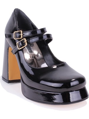 Dagoster DZA07-337566 Siyah Rugan  Platform Topuklu  Kadın Ayakkabı