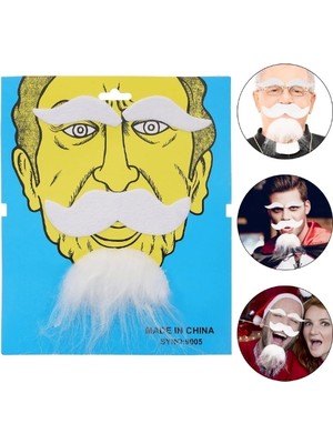 Beyaz Renk Kendinden Yapışkanlı Takma Sakal Bıyık ve Kaş Seti