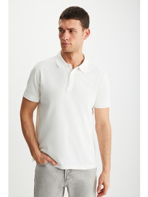 Grimelange Tarnex Erkek %100 Pamuk Kısa Kollu Regular Fit Ekru Polo Yaka T-shirt