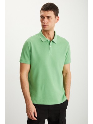 Grimelange Tarnex Erkek %100 Pamuk Kısa Kollu Regular Fit Yeşil Polo Yaka T-shirt