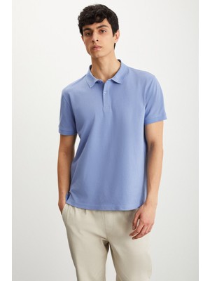 Grimelange Tarnex Erkek %100 Pamuk Kısa Kollu Regular Fit Mavi Polo Yaka T-shirt