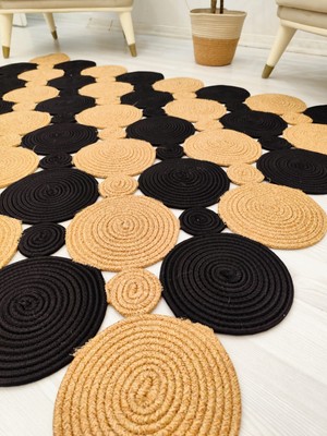 Jüt Hasır Görünümlü Desenli Modern El Örgüsü Dikdörtgen Halı Kilim