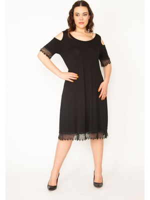 Kadın Oranj Omuz Dekolteli Dantelli Elbise