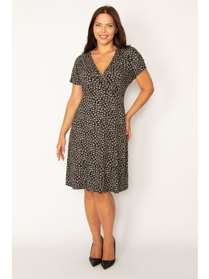 Şans Kadın Siyah Anvelop Yakalı Düşük Kol Elbise 65N34331