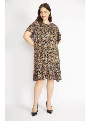 Şans Kadın Bordo Büyük Beden Bisiklet Yakalı Etek Ucu Katlı Elbise