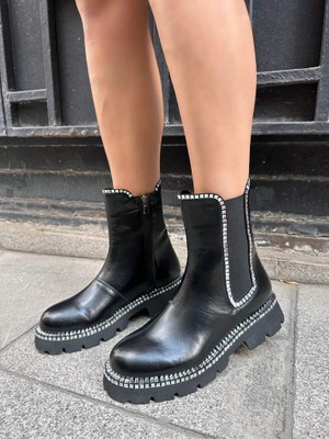 Lescarpe 7023 Siyah Platin Taş Bot