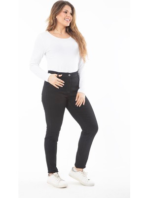 Kadın Büyük Beden Siyah , Likralı 5 Cep Skınny Kot Pantolon 65N38797