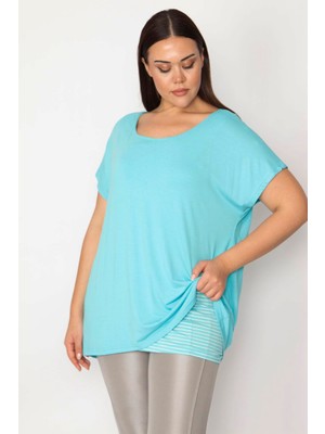 Kadın Mavi Içi Çizgili Atletli Düşük Kollu Bluz 65N30011