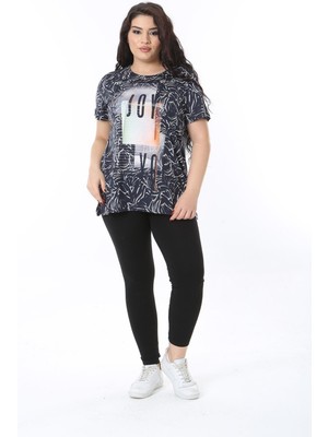 Kadın Büyük Beden Lacivert Bisiklet Yakalı Kısa Kollu Bluz 65N38766