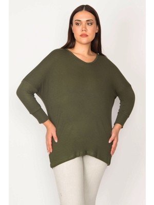 Şans Kadın Haki Yarasa Kol V Yakalı Viskon Bluz 65N29662