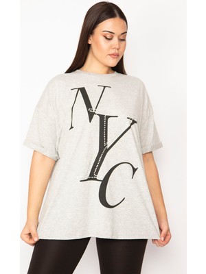 Kadın Gri Ön Baskılı Bluz 65N29543