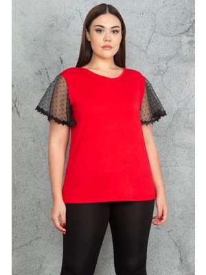 Şans Kadın Kırmızı Dantel Detaylı Bluz 65N23383
