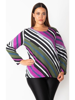 Şans Kadın Renkli Pamuklu Kumaş Renk Kombinli Bluz 65N28380