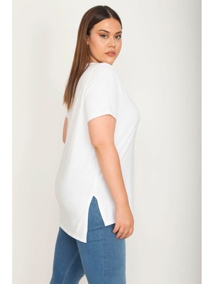 Kadın Beyaz Yan Yıtmaçlı Arkası Uzun Bluz 65N26383
