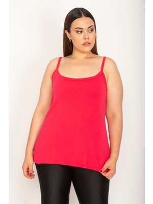 Kadın Fuşya Pamuklu Kumaş Askı Boy Ayarlamalı Bluz 65N26629