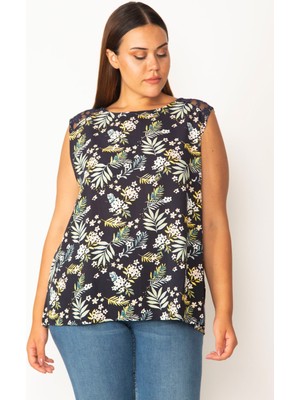 Kadın Lacivert Omuz ve Arka Robası Dantel Detaylı Viskon Bluz 65N28151