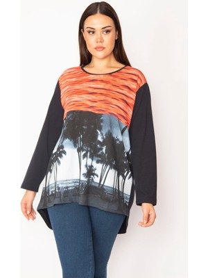Kadın Lacivert Ön Baskılı Bluz 65N29544