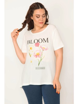 Kadın Kemik Bisiklet Yaka Ön Baskılı Bluz