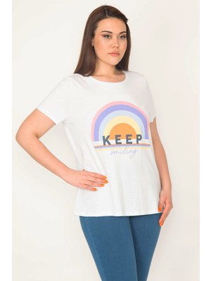 Şans KADIN BEYAZ PAMUKLU KUMAŞ BİSİKLET YAKA ÖN BASKILI BLUZ