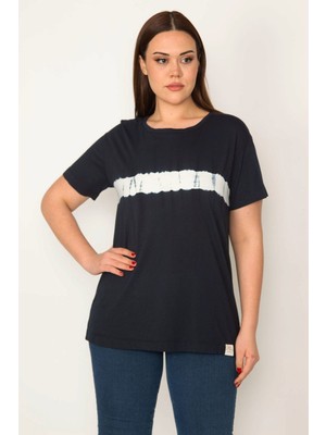 Kadın Lacivert Bisiklet Yakalı Baskılı Bluz